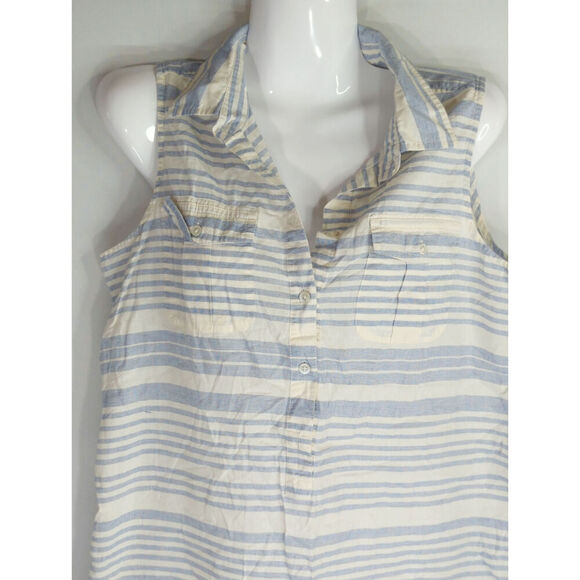 J.Crew Womens Blue & White Stripe Cotton Collared Sleeveless Top Estimated Small - Picture 3 of 9